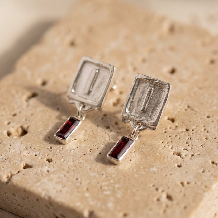 Malen Earrings | Garnet + Silver