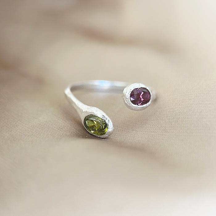 Duelle Adjustable Ring | Silver + Two Stones