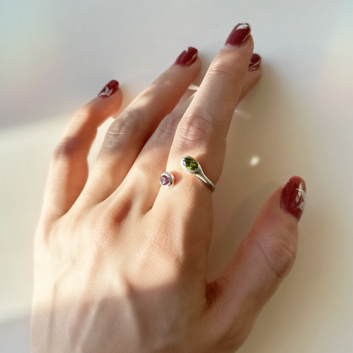 Duelle Adjustable Ring | Silver + Two Stones