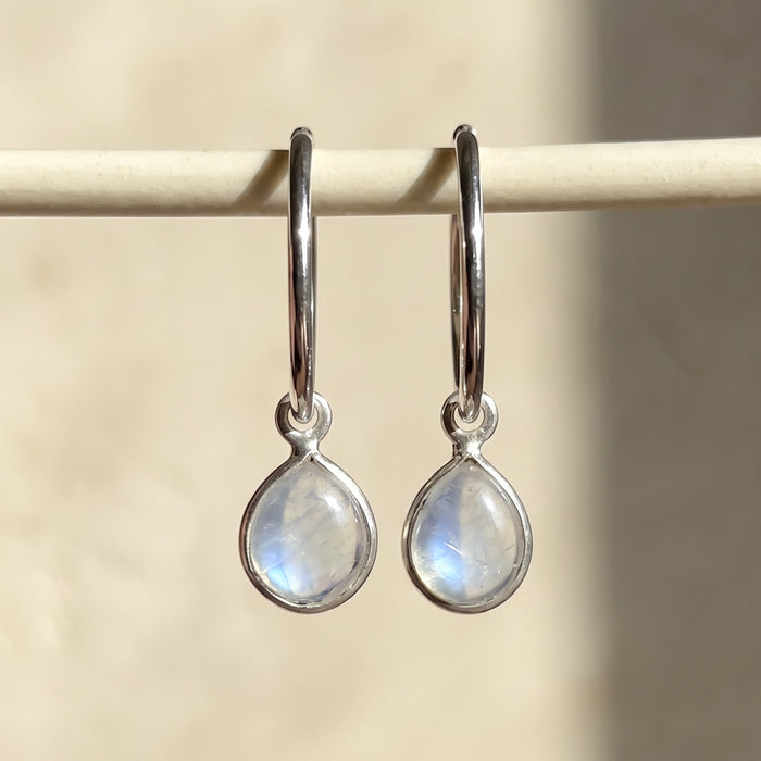 Gemma Hoops | Moonstone + Silver