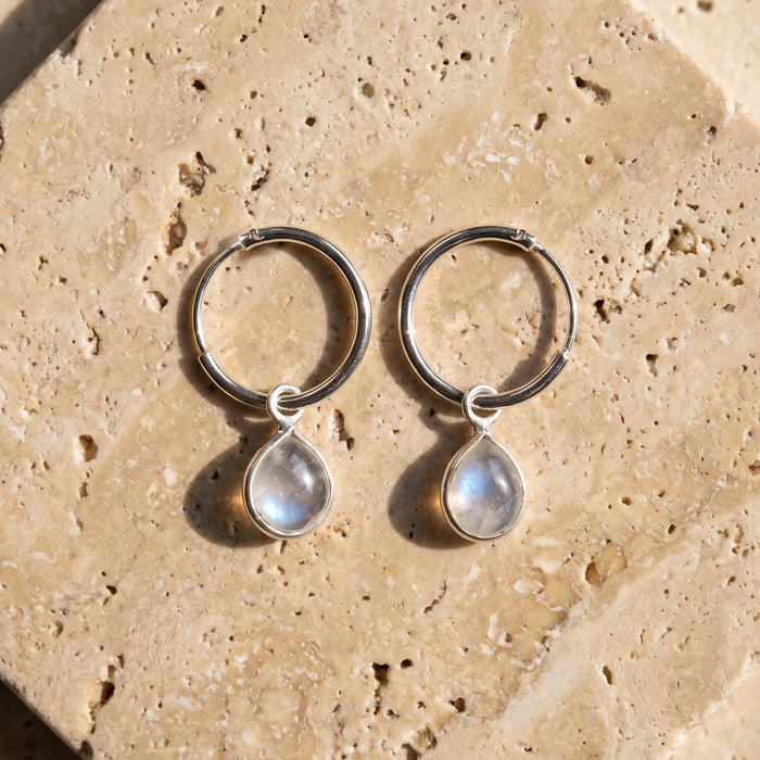Gemma Hoops | Moonstone + Silver