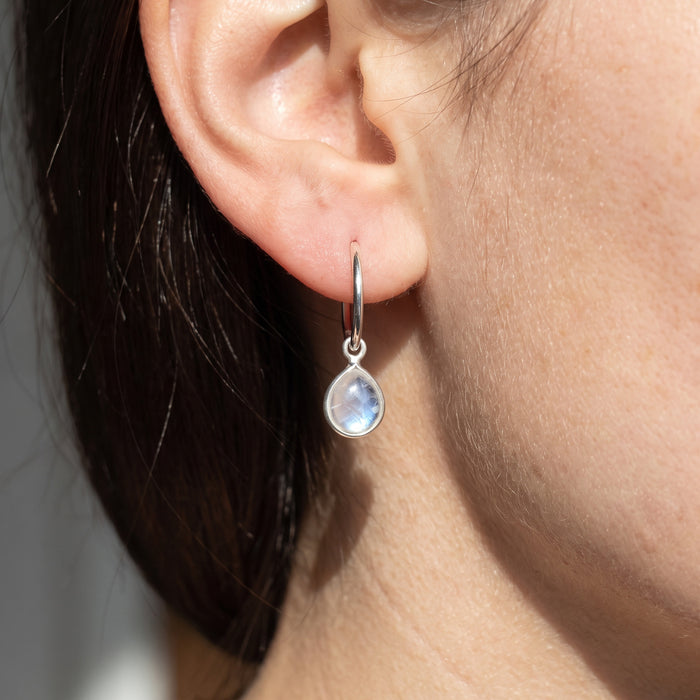 Gemma Hoops | Moonstone + Silver