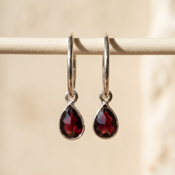Gemma Hoop Earrings | Garnet + Silver