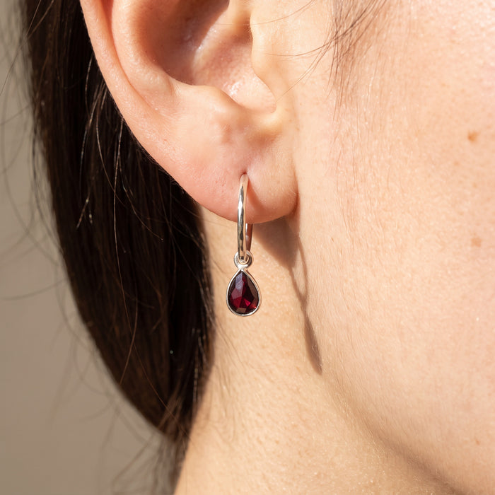 Gemma Hoop Earrings | Garnet + Silver