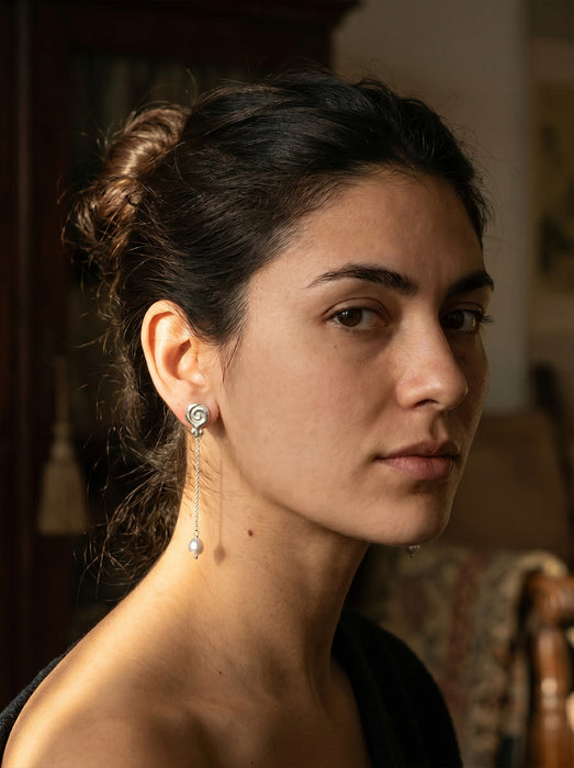 Granea Earrings | Silver + Hanging Natural Pearls