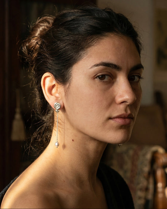 Granea Earrings | Silver + Hanging Natural Pearls