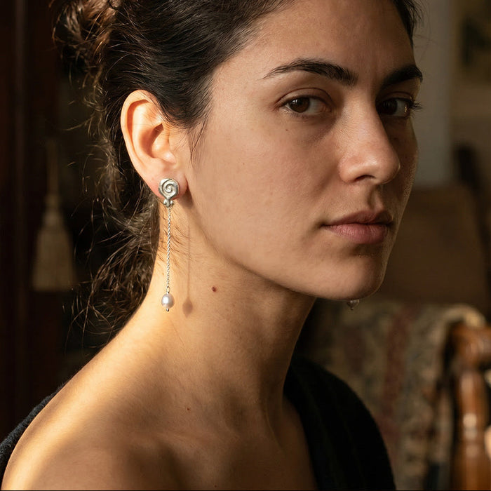 Granea Earrings | Silver + Hanging Natural Pearls