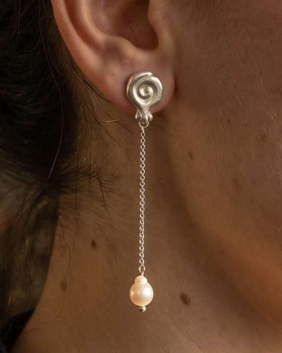 Granea Earrings | Silver + Hanging Natural Pearls