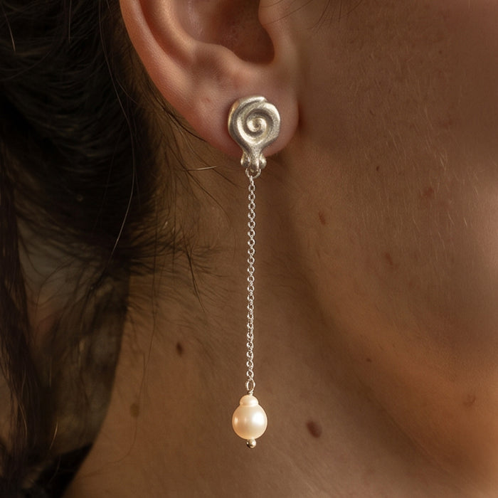 Granea Earrings | Silver + Hanging Natural Pearls