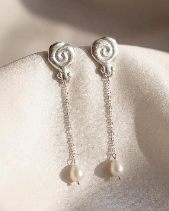 Granea Earrings | Silver + Hanging Natural Pearls