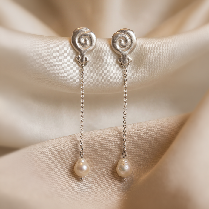 Granea Earrings | Silver + Hanging Natural Pearls