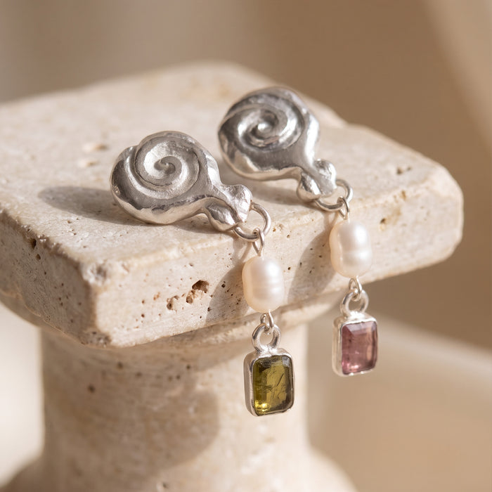Granea Earrings | Tourmaline, Pearl + Silver