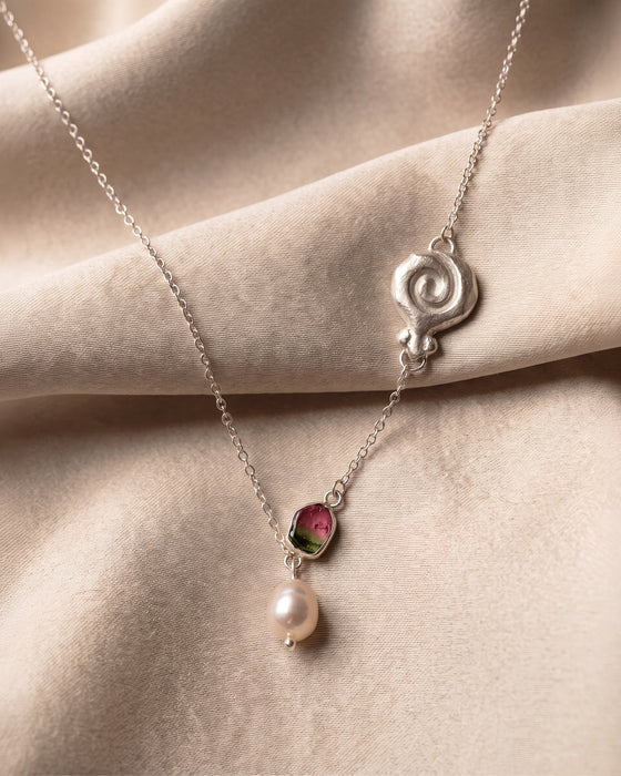 Granea Necklace | Watermelon Tourmaline + Natural Pearl