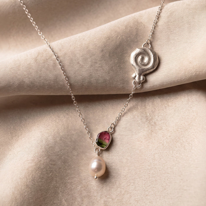 Granea Necklace | Watermelon Tourmaline + Natural Pearl