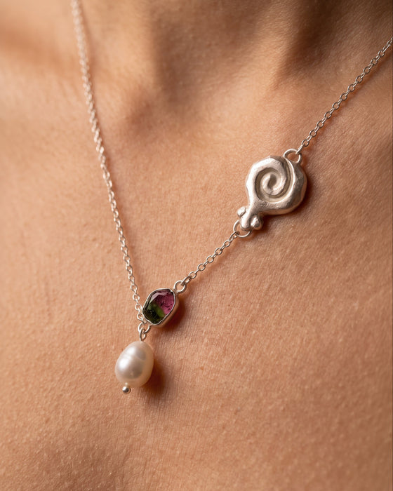 Granea Necklace | Watermelon Tourmaline + Natural Pearl