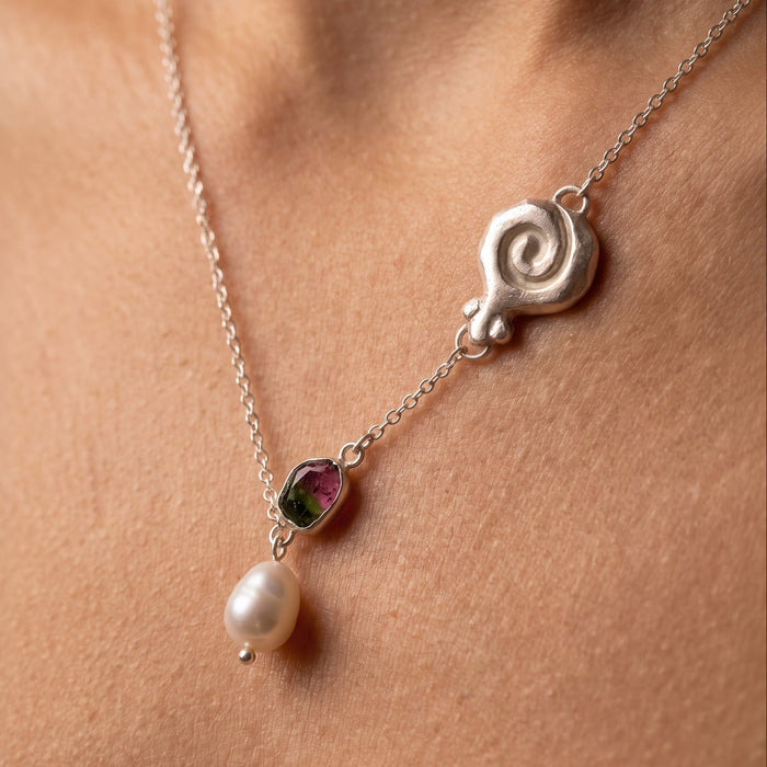 Granea Necklace | Watermelon Tourmaline + Natural Pearl