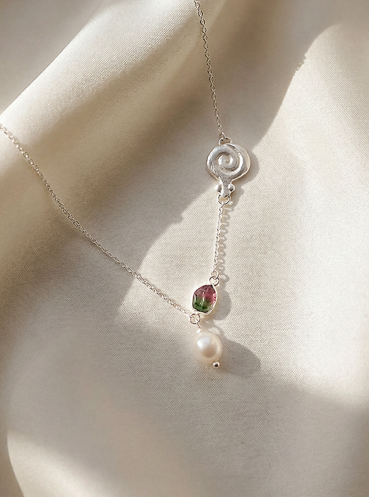 Granea Necklace | Watermelon Tourmaline + Natural Pearl