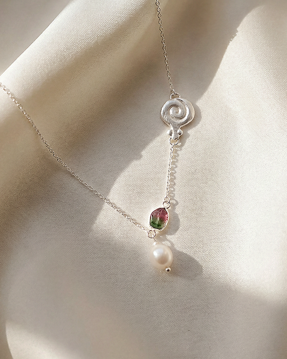 Granea Necklace | Watermelon Tourmaline + Natural Pearl