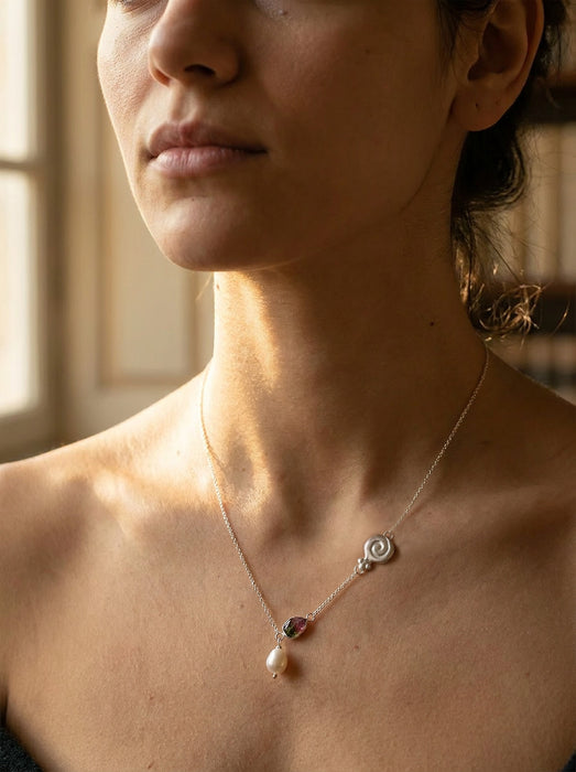 Granea Necklace | Watermelon Tourmaline + Natural Pearl