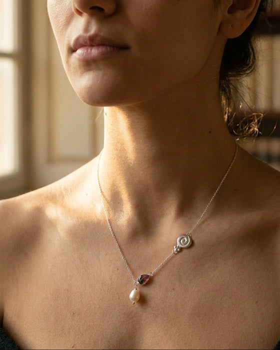 Granea Necklace | Watermelon Tourmaline + Natural Pearl