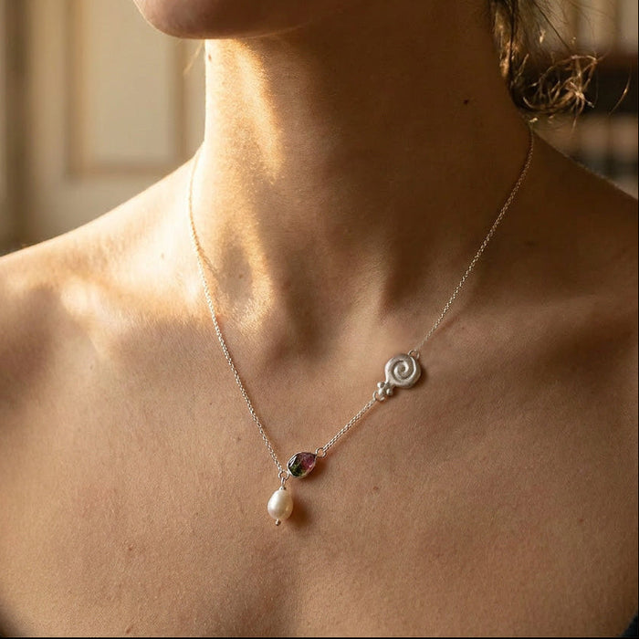 Granea Necklace | Watermelon Tourmaline + Natural Pearl