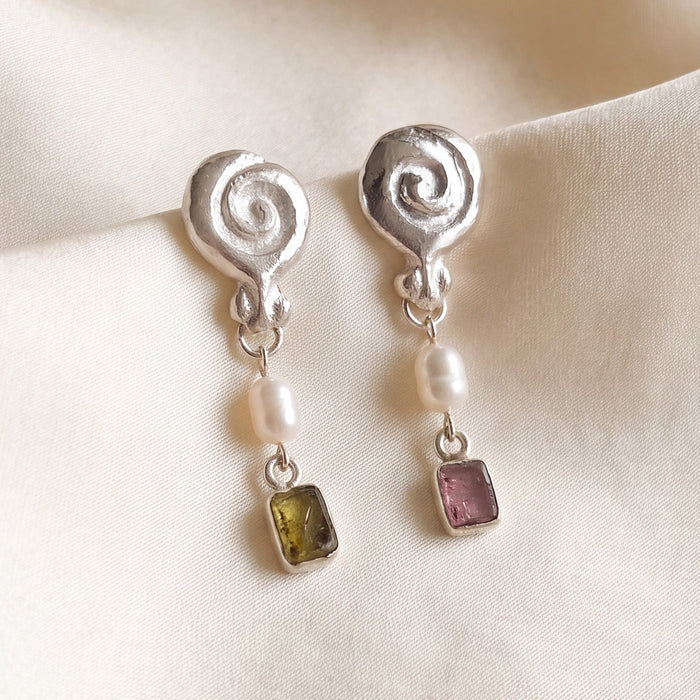 Granea Earrings | Tourmaline, Pearl + Silver