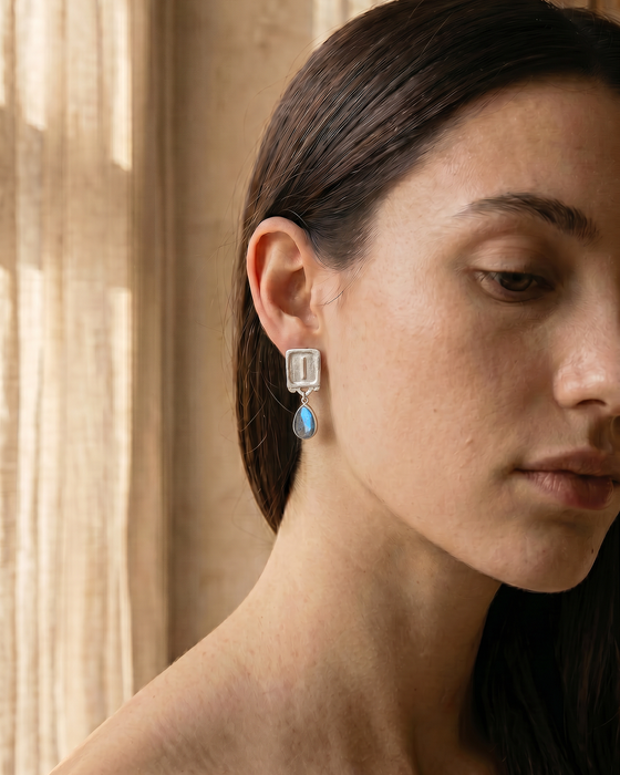 Malen Earrings | Silver + Labradorite