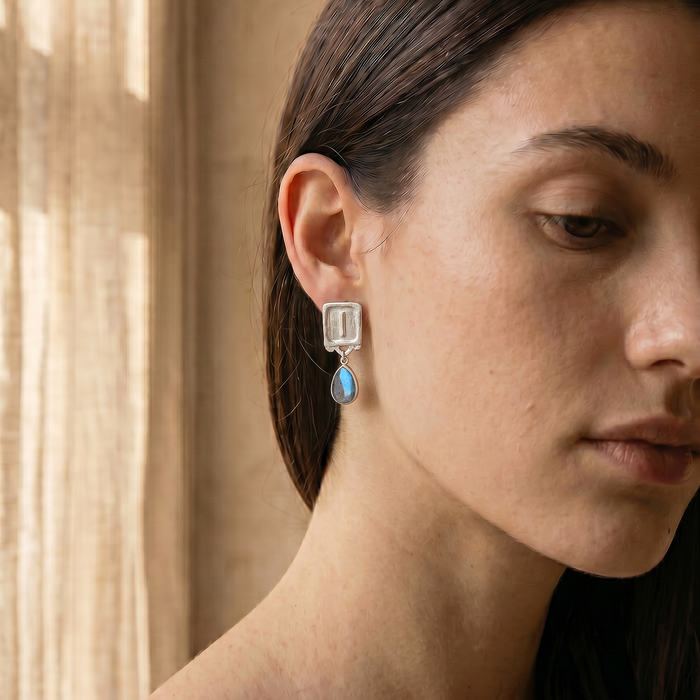 Malen Earrings | Silver + Labradorite