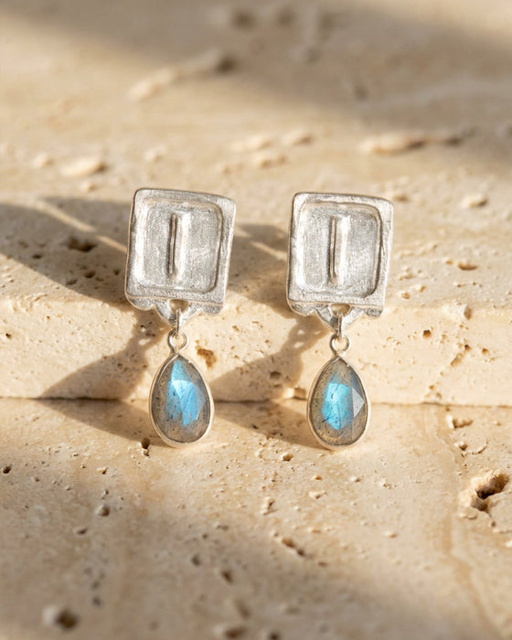 Malen Earrings | Silver + Labradorite