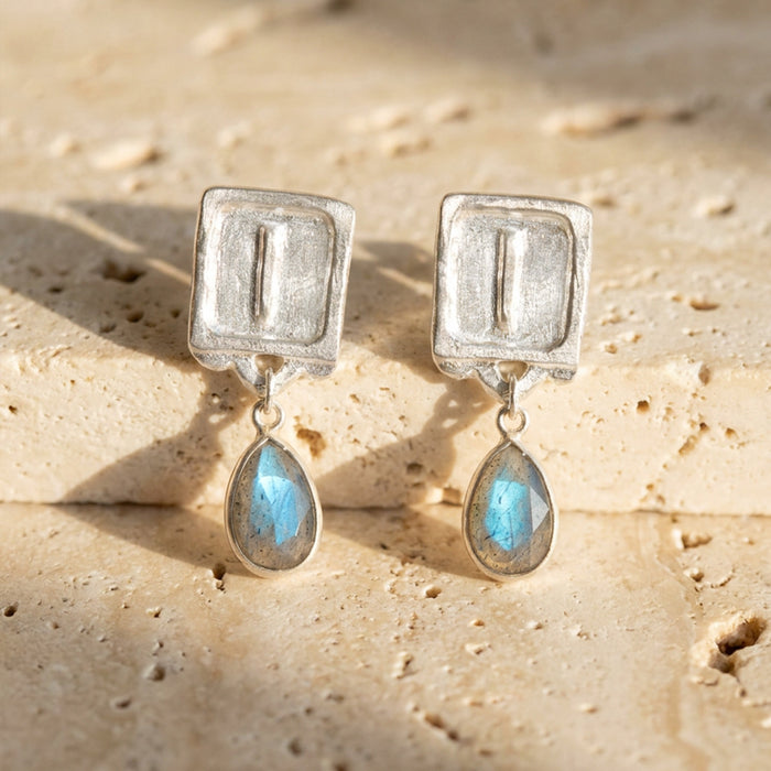 Malen Earrings | Silver + Labradorite