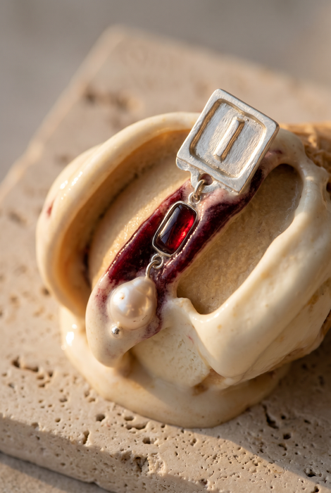 Malen Carmine Earrings | Silver + Garnet + Natural Pearl