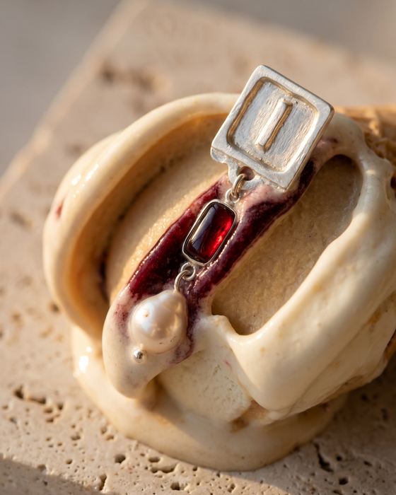 Malen Carmine Earrings | Silver + Garnet + Natural Pearls