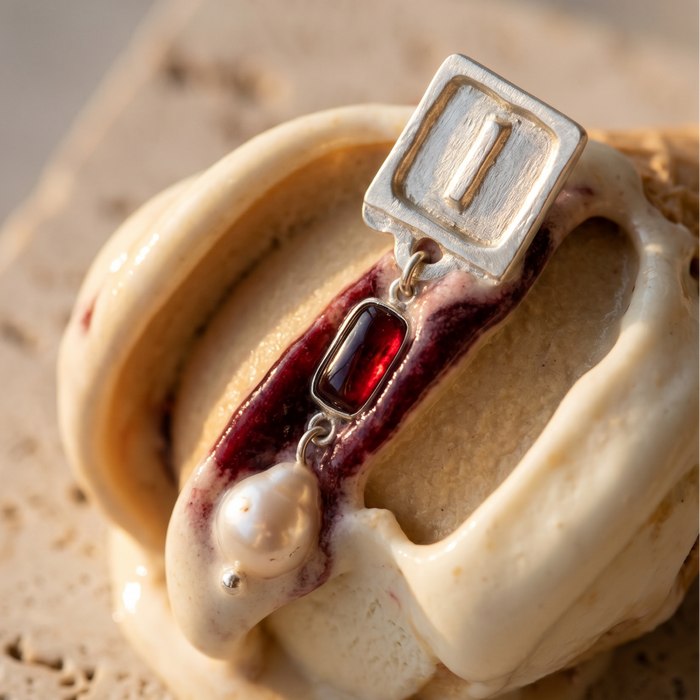 Malen Carmine Earrings | Silver + Garnet + Natural Pearls