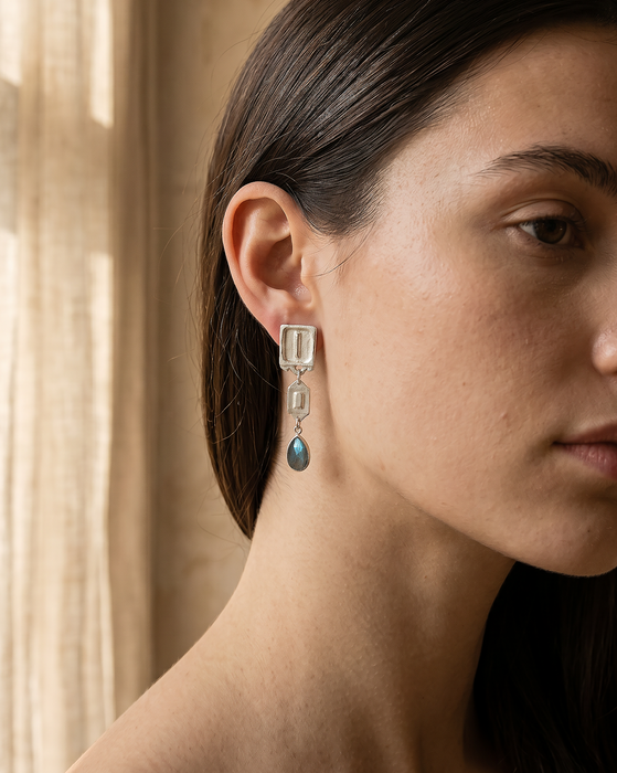 Malen Nocturne Earrings | Silver + Labradorite