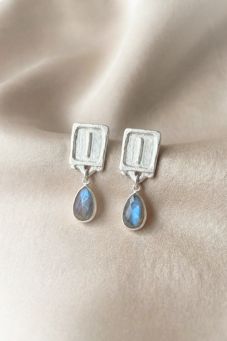 Malen Earrings | Silver + Labradorite