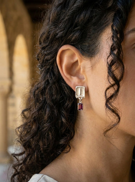 Malen Merlot Earrings | Silver + Rhodolite