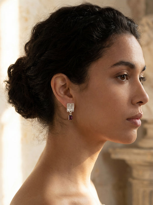 Malen Merlot Earrings | Silver + Rhodolite