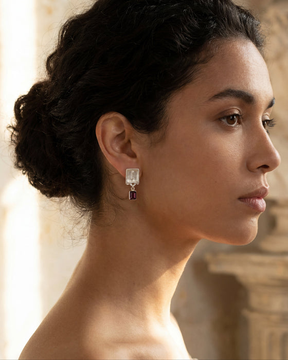 Malen Merlot Earrings | Silver + Rhodolite