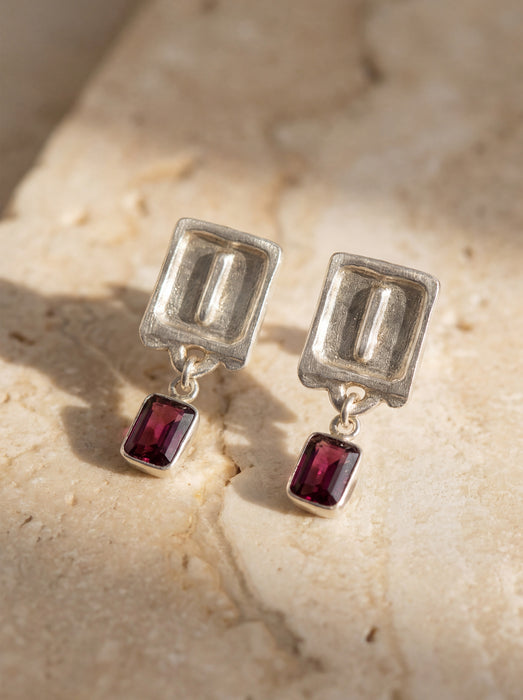Malen Merlot Earrings | Silver + Rhodolite