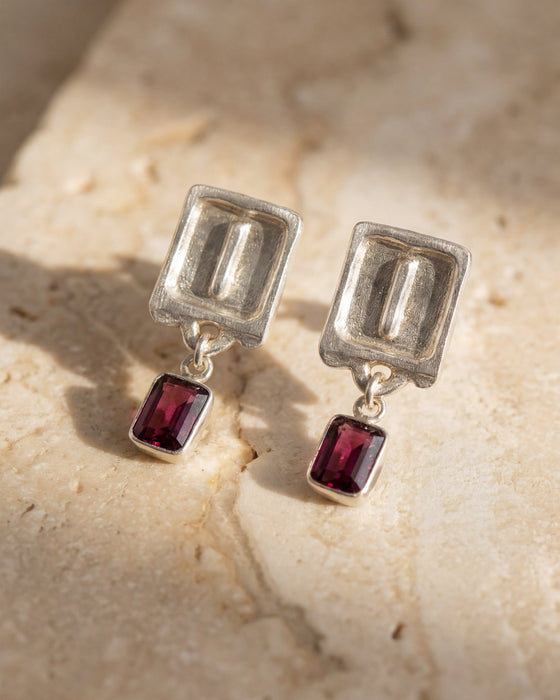 Malen Merlot Earrings | Silver + Rhodolite
