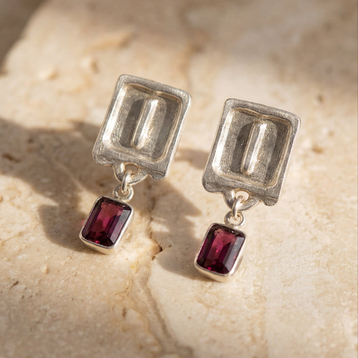 Malen Merlot Earrings | Silver + Rhodolite