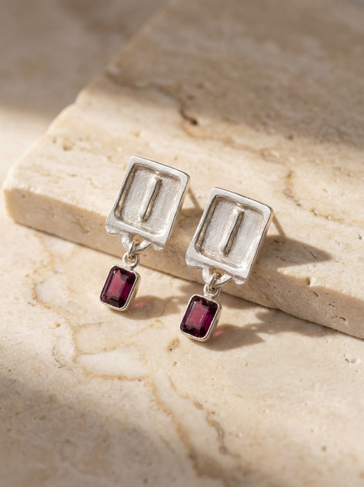 Malen Merlot Earrings | Silver + Rhodolite