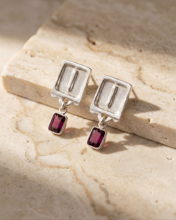 Malen Merlot Earrings | Silver + Rhodolite
