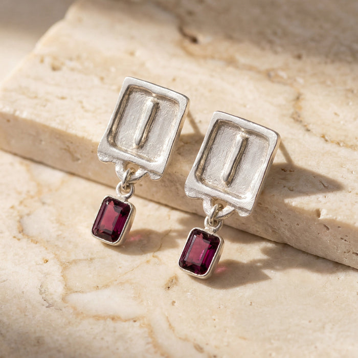 Malen Merlot Earrings | Silver + Rhodolite
