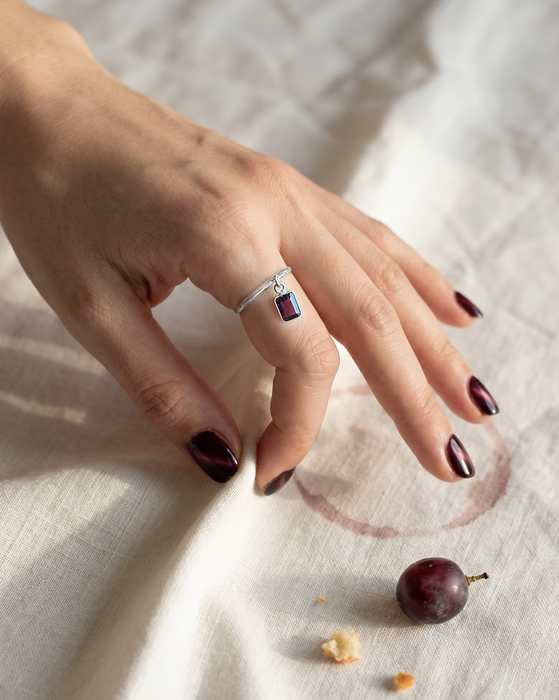 Merlot Dangle Ring | Silver + Rhodolite