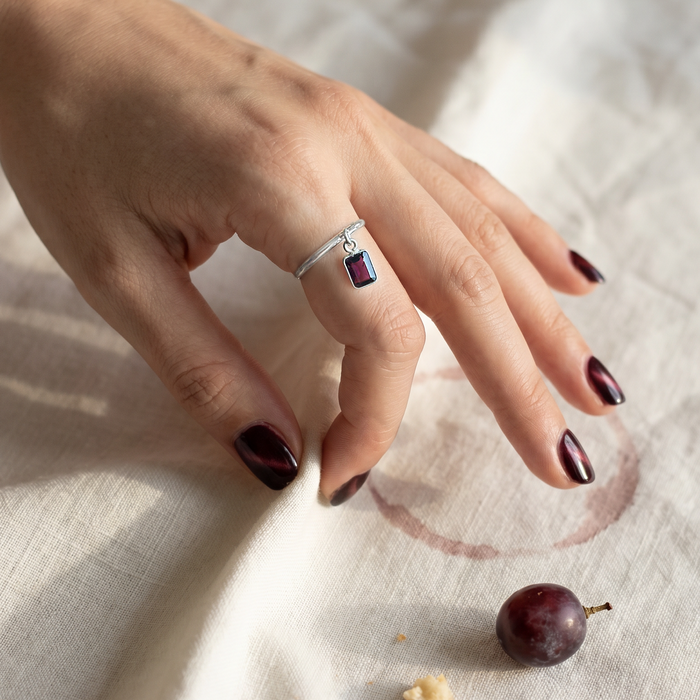 Merlot Dangle Ring | Silver + Rhodolite
