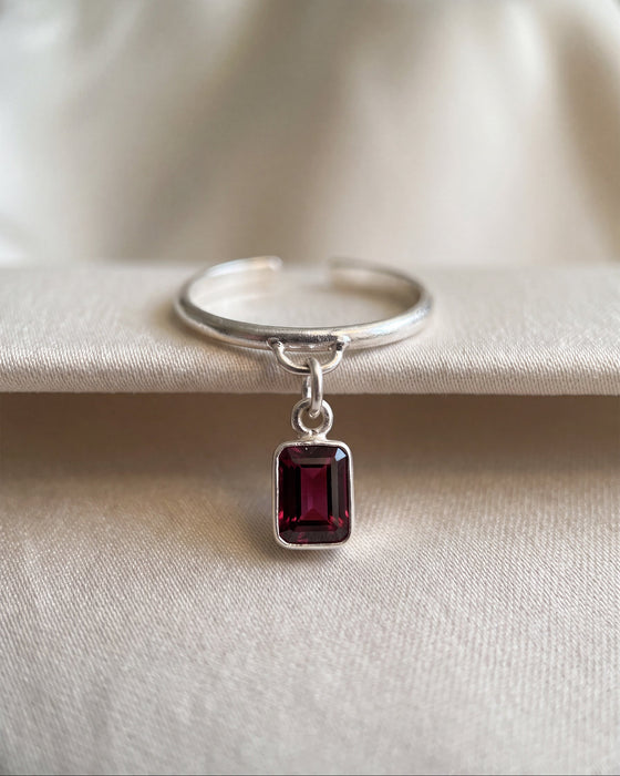 Merlot Dangle Ring | Silver + Rhodolite