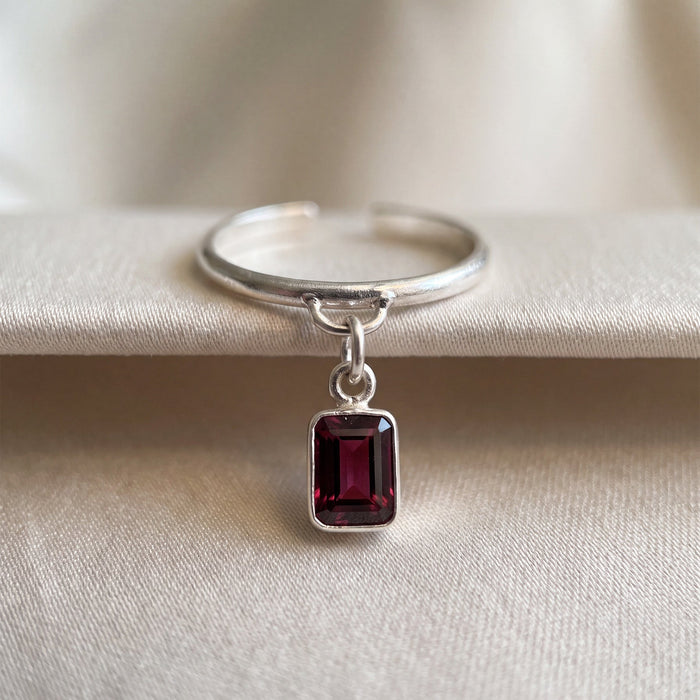 Merlot Dangle Ring | Silver + Rhodolite