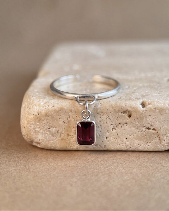 Merlot Dangle Ring | Silver + Rhodolite