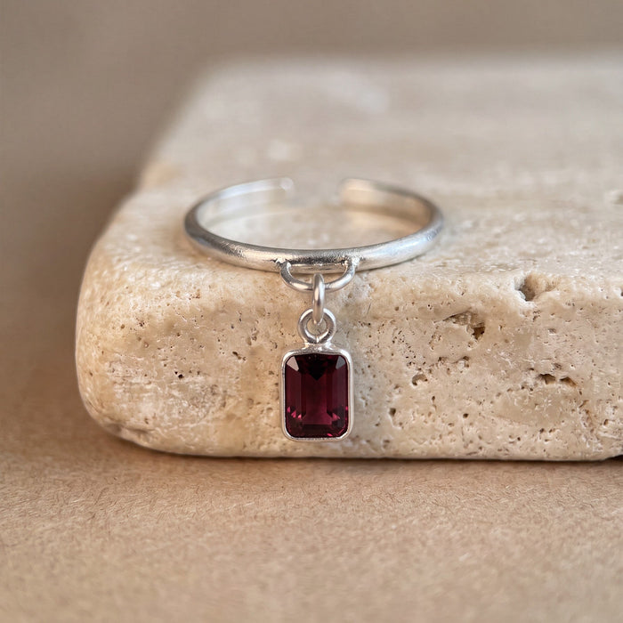 Merlot Dangle Ring | Silver + Rhodolite